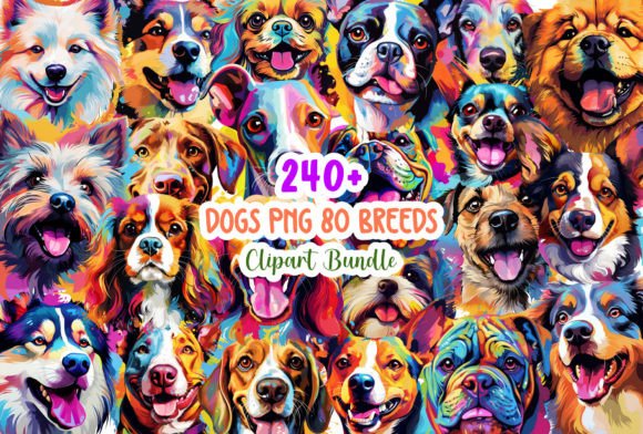 242 PNG 80 Dog Breeds Clipart Bundle: Your Design Toolkit