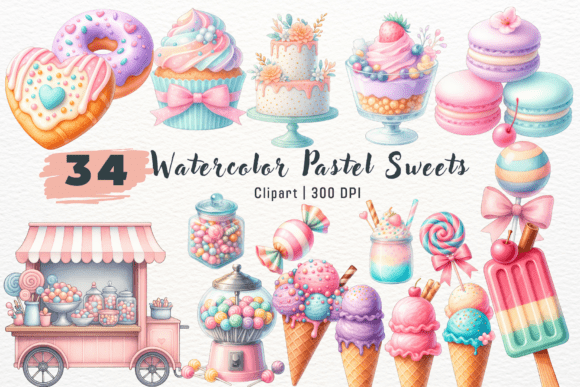 Bringing Sweetness to Your Designs with Watercolor Pastel Sweets Clipart