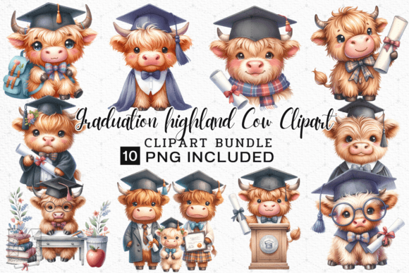 Celebrate Milestones with Graduation Highland Cow Clipart