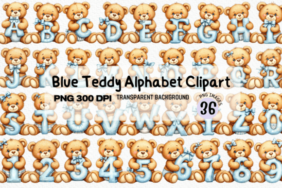 Charming Blue Teddy Bear Alphabet Clipart for Baby Designs