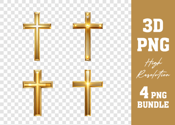 Cute Golden Church Cross PNG Mega Bundle: Creative Assets