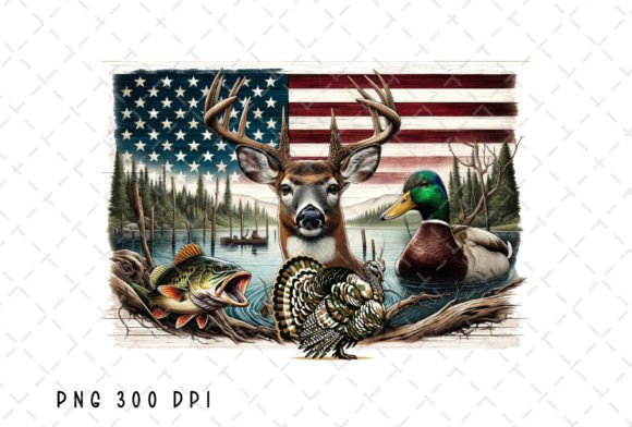 Deer Hunting Duck Bass Fish USA Flag PNG: A Patriotic Design Asset