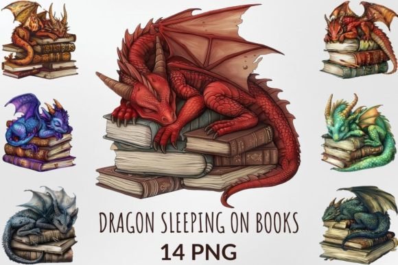 Dragon Sleeping on Books Sublimation: A Designer’s Whimsical Asset