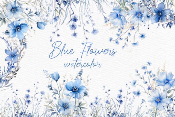 Dusty Blue Flowers Clipart Watercolor for Elegant Designs