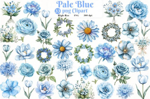 Elevate Your Projects with Pale Blue Flowers Watercolor Clipart