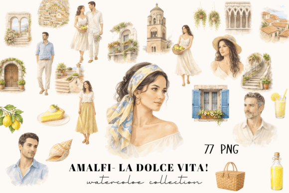 Italian Coast Watercolor Clipart: La Dolce Vita in Design