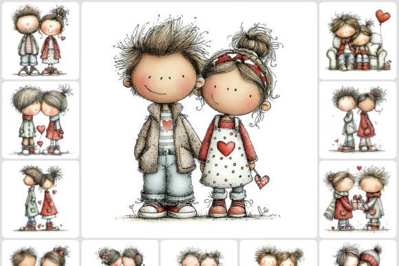 Modern Valentine Couples Clipart: 40 JPGs for Creative Projects