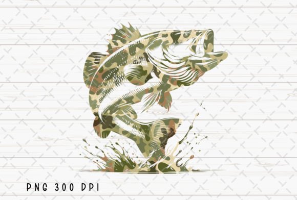Old School Camo Bass Fish Fishing PNG for Design Projects