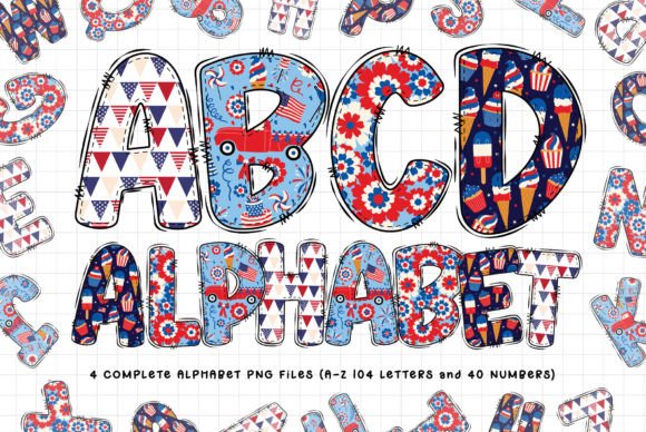 Patriotic Doodle Letters for 4th of July Design Projects