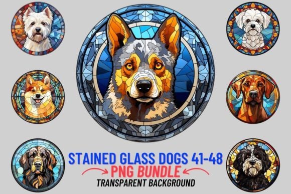 Stained Glass Dogs Sublimation 41-48: Artistic Canine Clipart