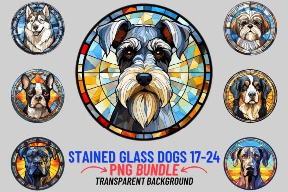 Stained Glass Dogs Sublimation: 8 Artistic PNG Designs