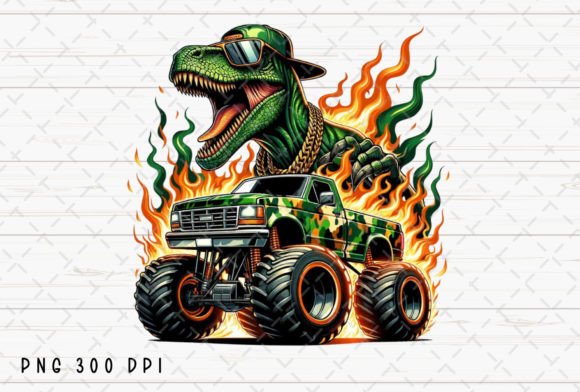 Unleash Prehistoric Power: Velociraptor Dinosaur Monster Truck PNG