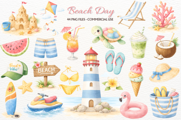 Unleash Summer Vibes with Pastel Beach Clipart
