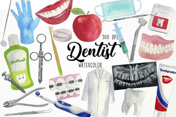 Watercolor Dentist Clipart: Dental Design Assets
